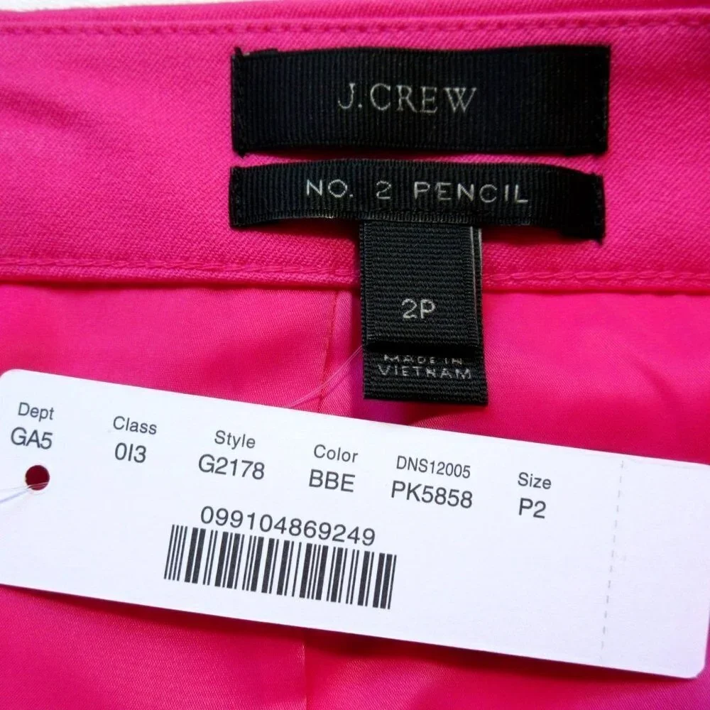 NWT J.Crew Petite No. 2 Pencil in Bright Begonia Pink Bi-stretch Cotton Skirt 2P